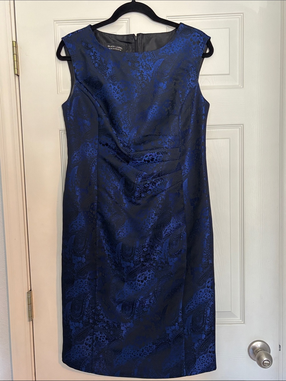 Evan Picone Blue and Black Jacquard Sheath Dress
